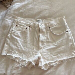 Agolde Parker Cream Jean Shorts Distressed Cut-Off Style